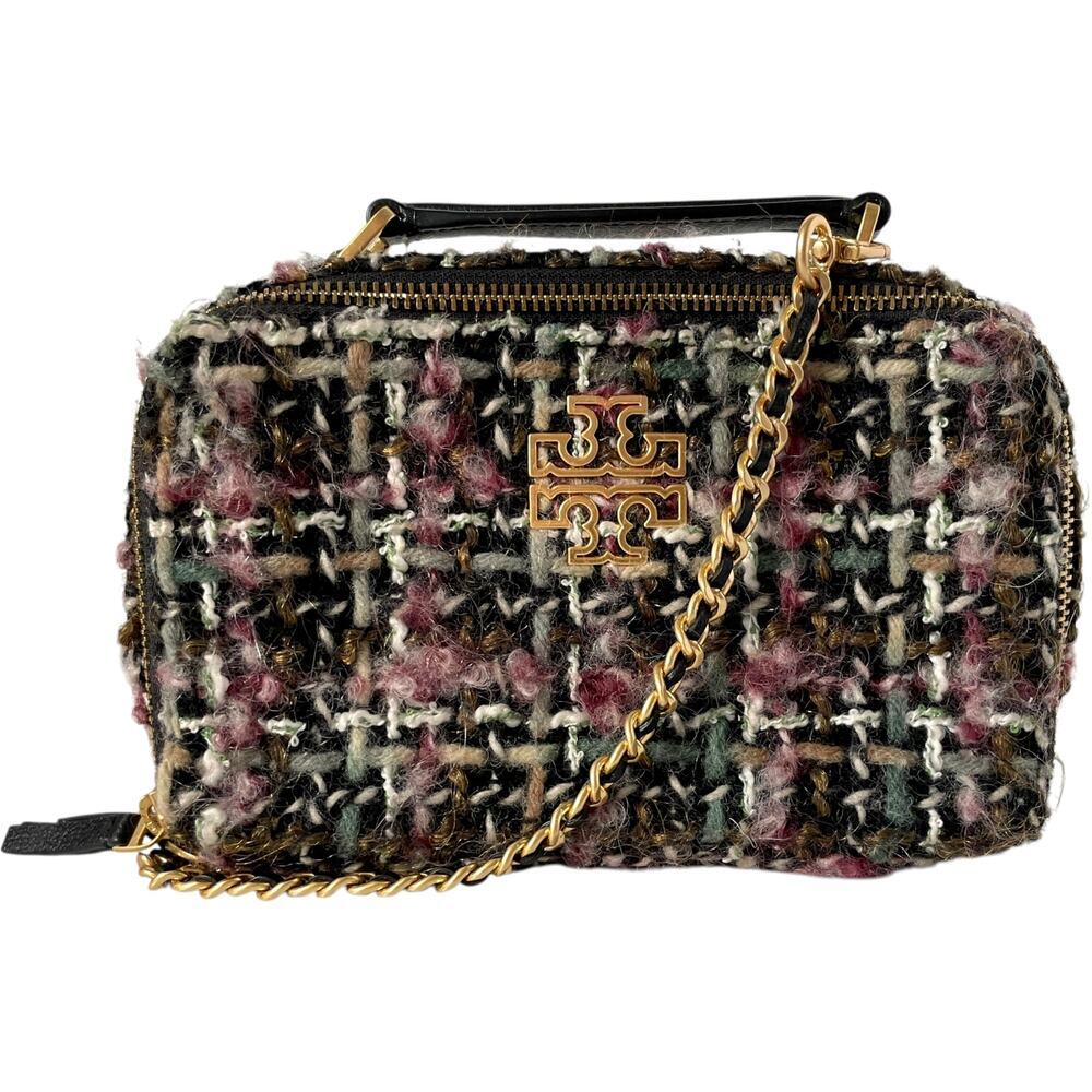 Tory Burch Britten Tweed Small Top Handle Case Bag Crossbody Black Pink